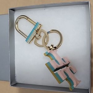 Authentic Tory Burch key ring bag charm in signature multicolor